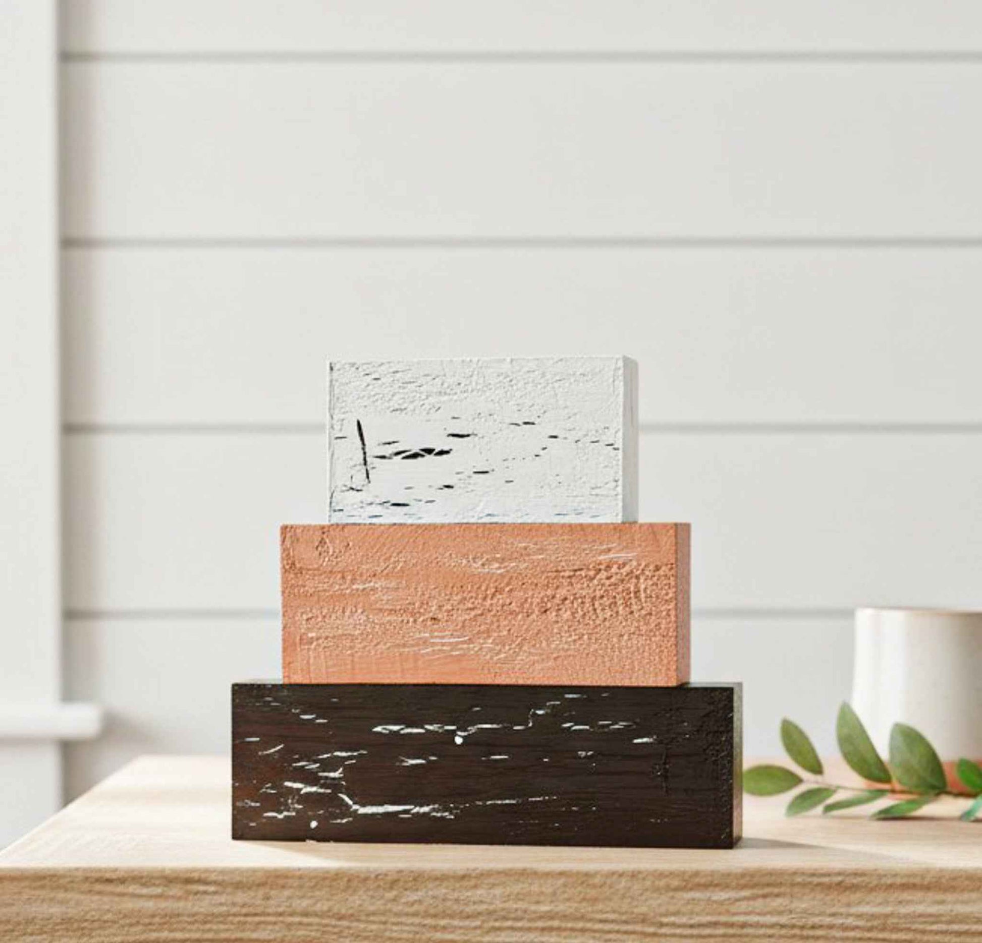 Farmhouse Whimsy Bumble Bee Tier Block Set, table top decor with painted bee and tiered wooden blocks on a rustic background.