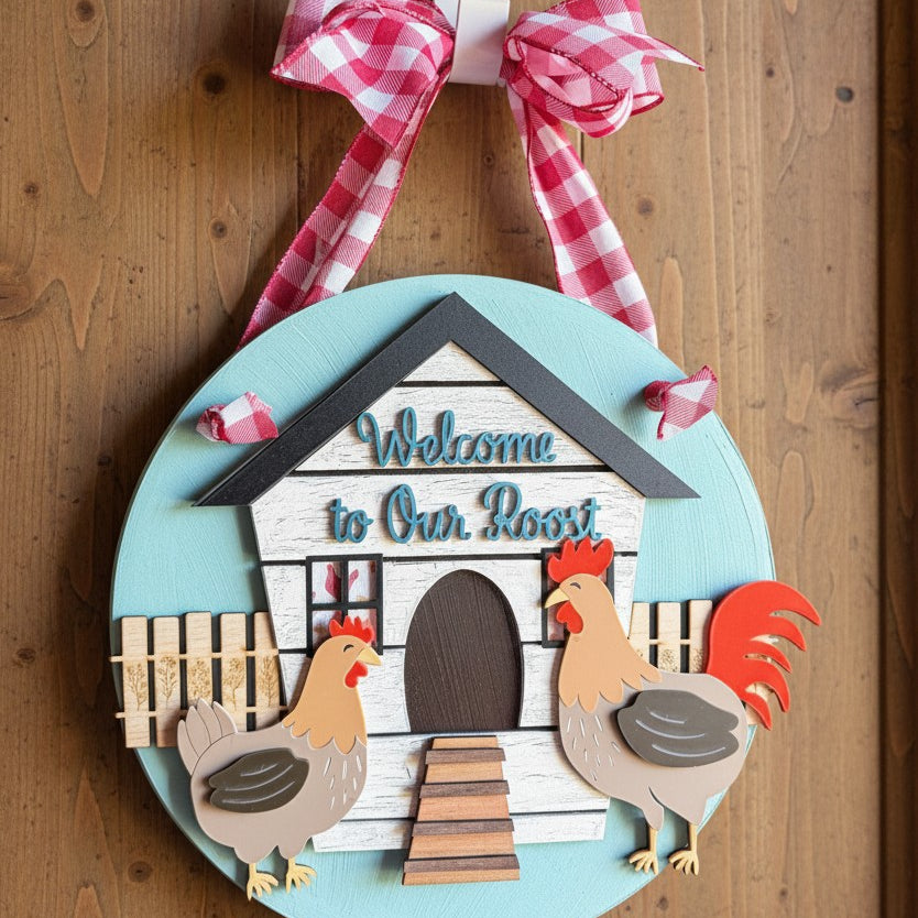Chicken Farmhouse Welcome Door Sign