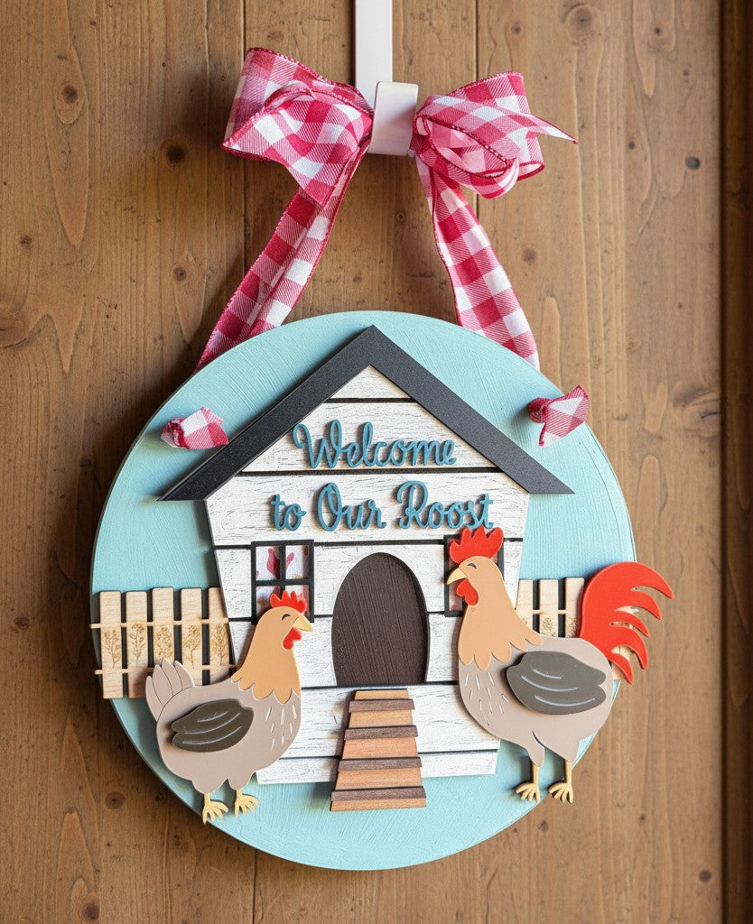 Chicken Farmhouse Welcome Door Sign