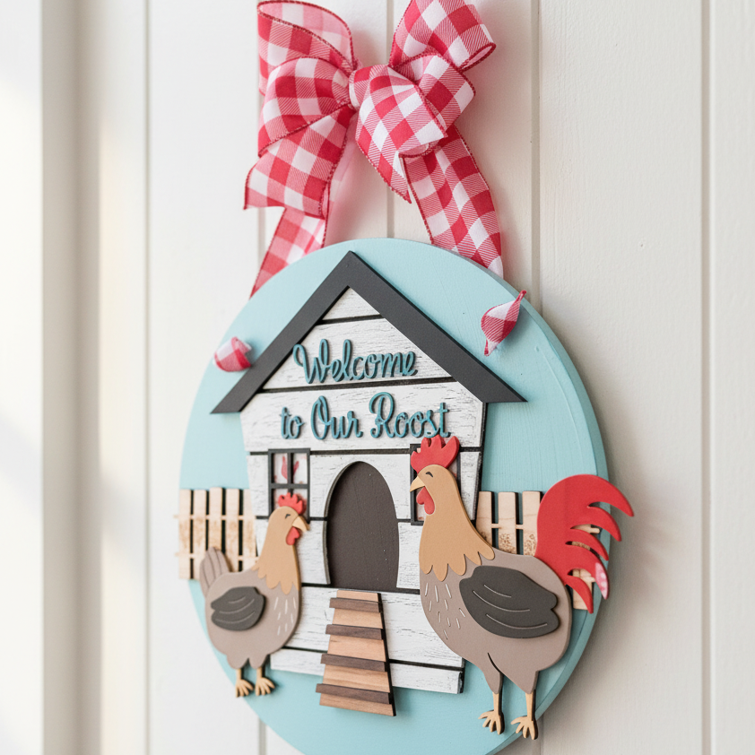 Chicken Farmhouse Welcome door sign inside