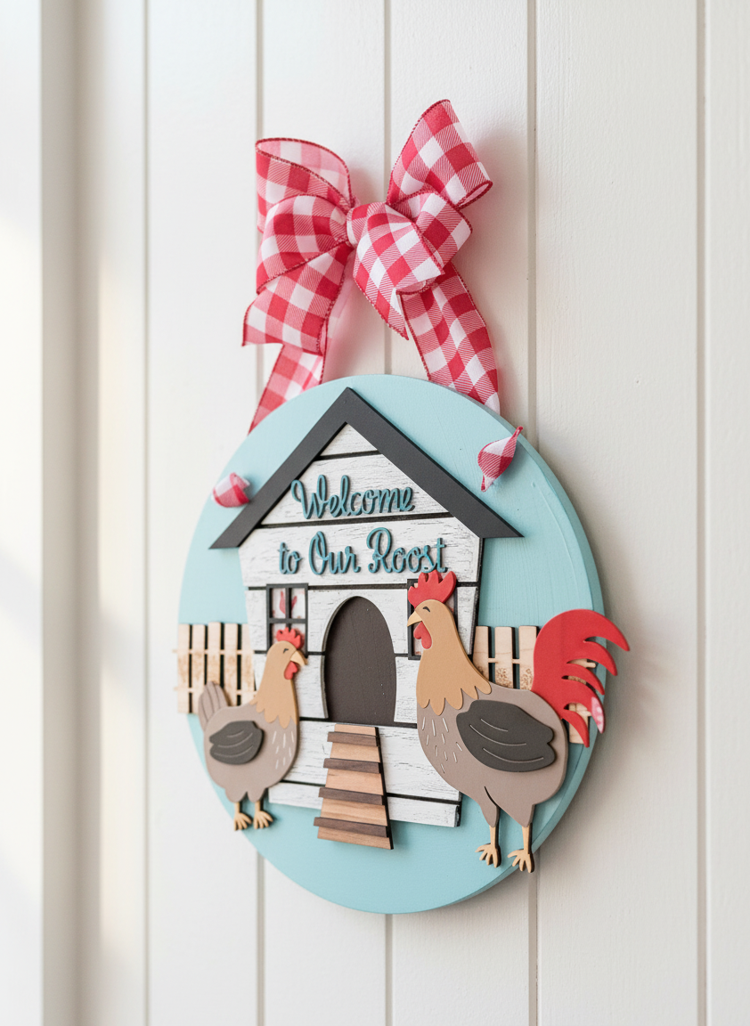 Chicken Farmhouse Welcome door sign inside