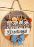Farmhouse Whimsy Fall Greetings door sign with autumn-themed design, perfect for seasonal home decor.