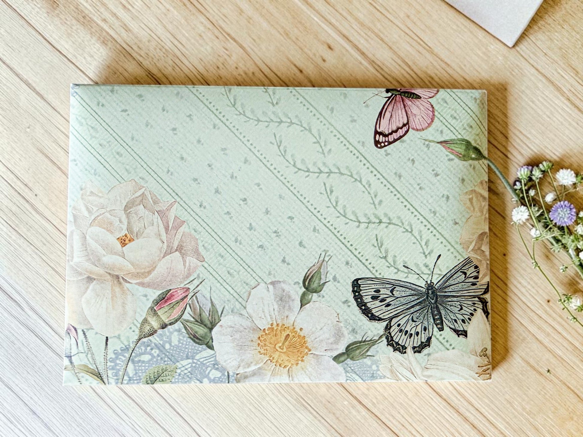 Farmhouse Whimsy floral get well soon greeting card with colorful flower design and matching envelope.
