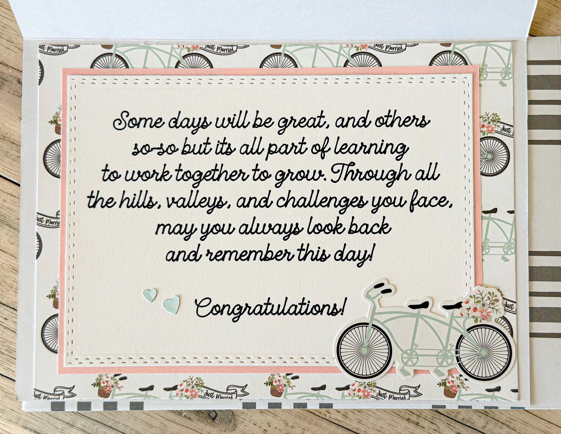 Farmhouse Whimsy bicycle-themed wedding greeting card with floral illustrations and elegant design for special occasions.