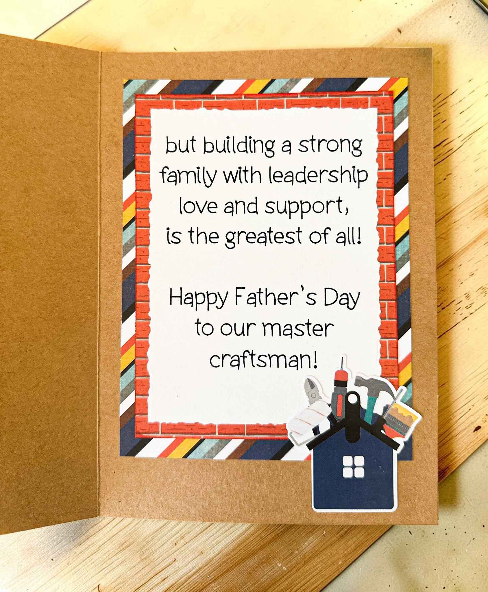 Father's Day builder greeting card by Farmhouse Whimsy featuring colorful construction-themed illustrations.