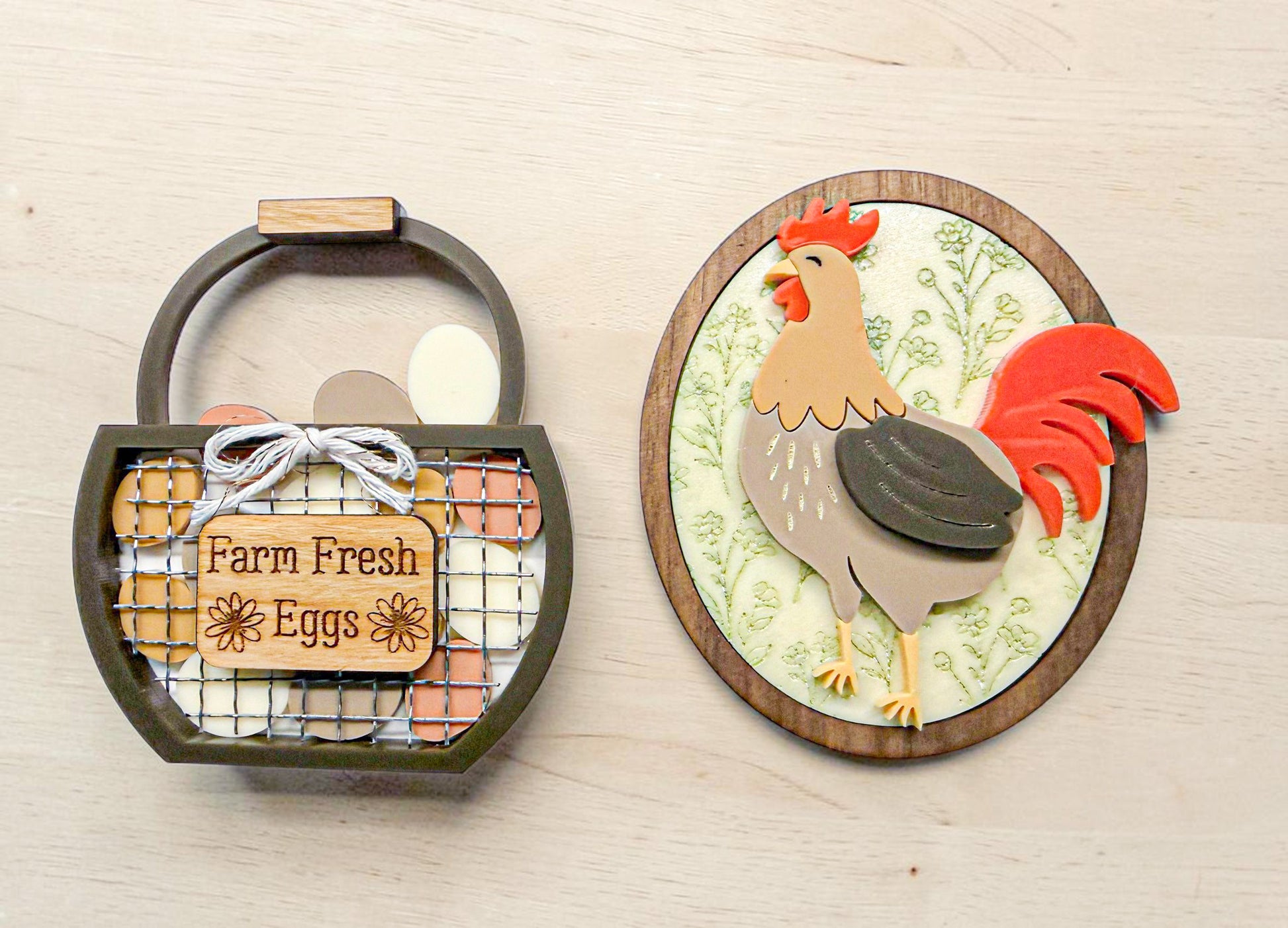Chicken and Egg Basket Magnet Set duo