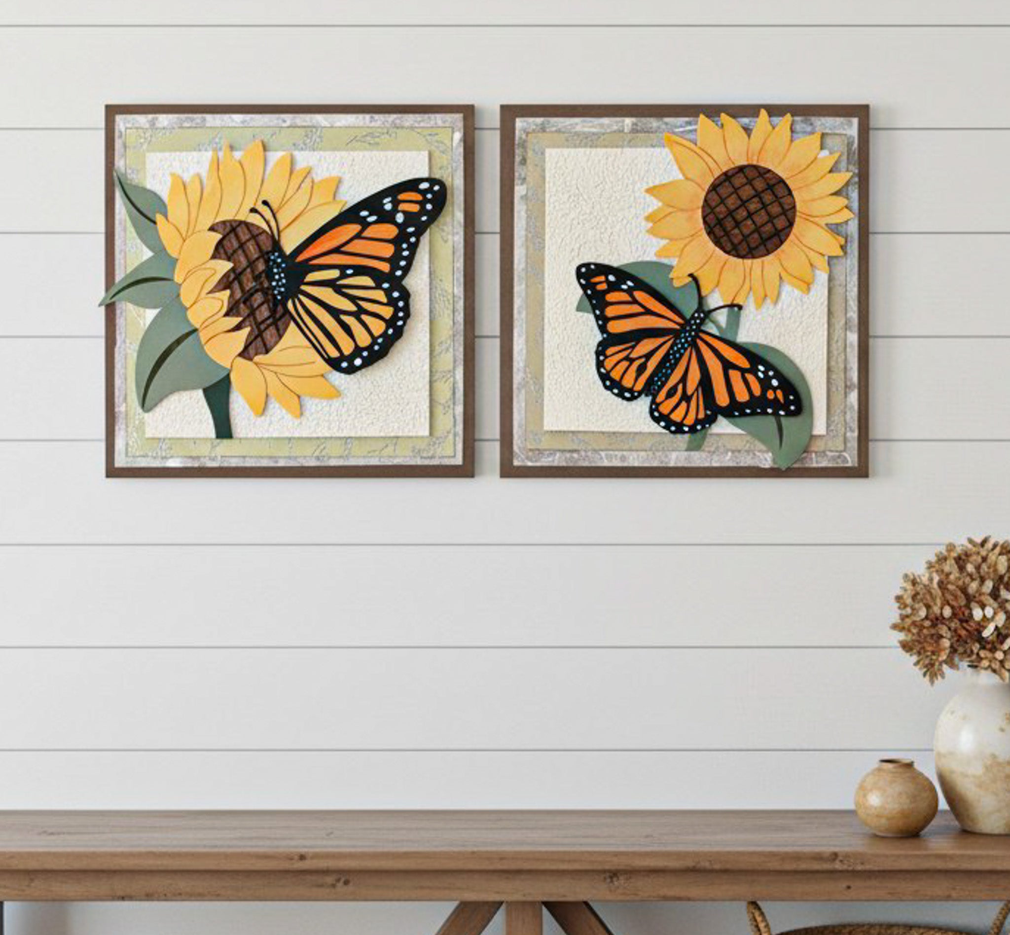 Monarch Butterfly & Sunflower Wall Art horizontal