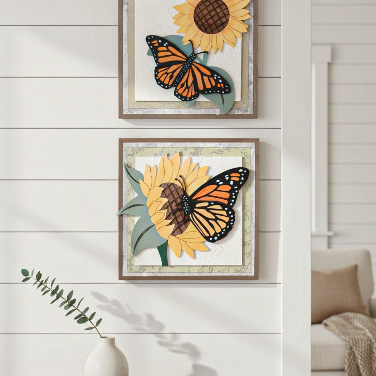Monarch Butterfly & Sunflower Wall Art vertical