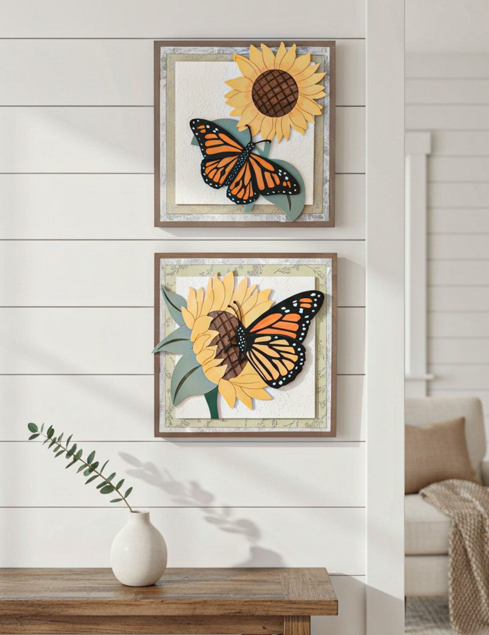 Monarch Butterfly & Sunflower Wall Art vertical