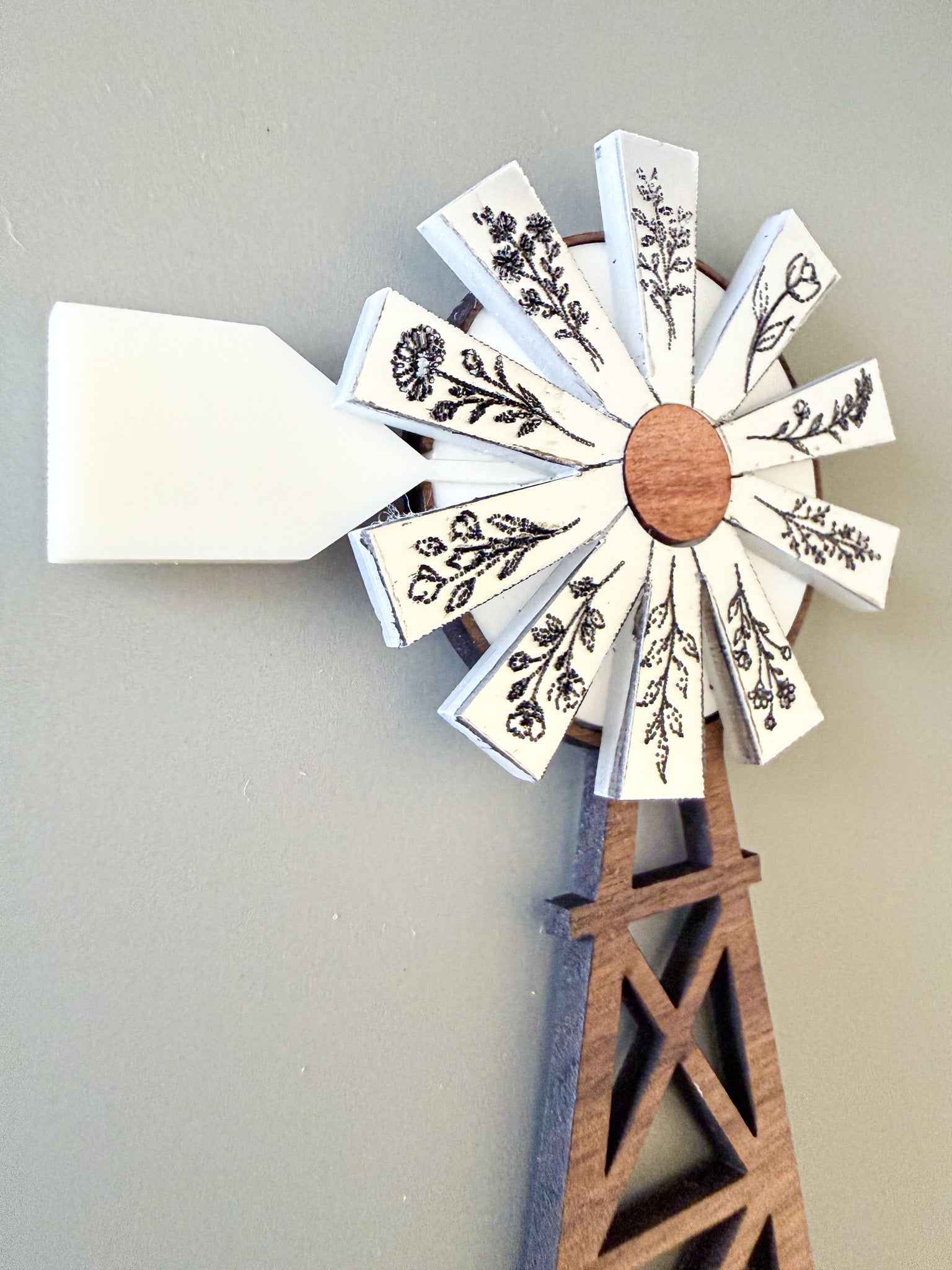 Farmhouse Whimsy windmill and wagon wheel magnet set featuring engraved windmill design on metal magnets.