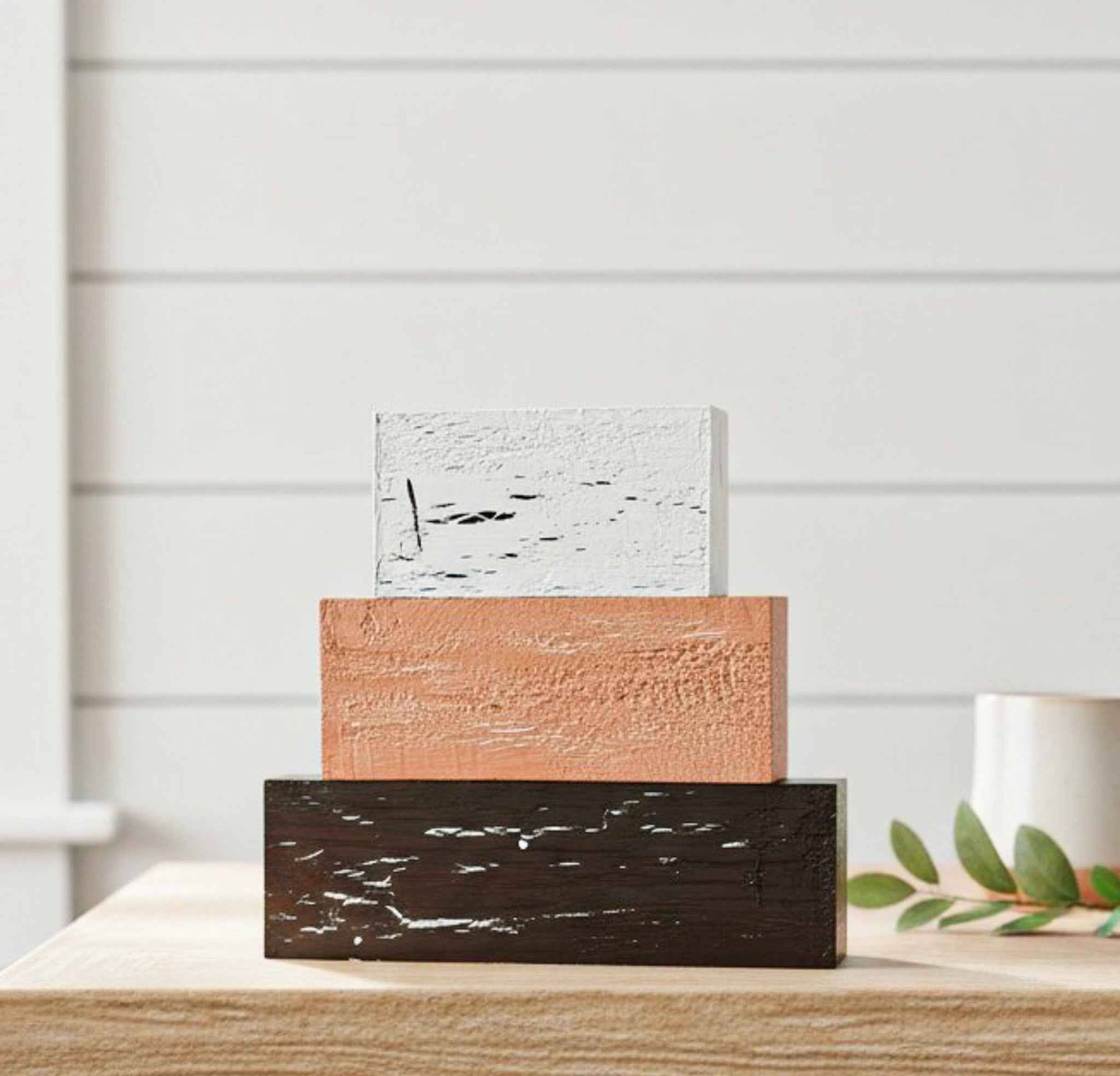 Farmhouse Whimsy Bumble Bee Tier Block Set for tabletop decor with charming bee and floral designs on wooden blocks.