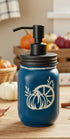 fall farmhouse mason jar soap dispenser dark teal back