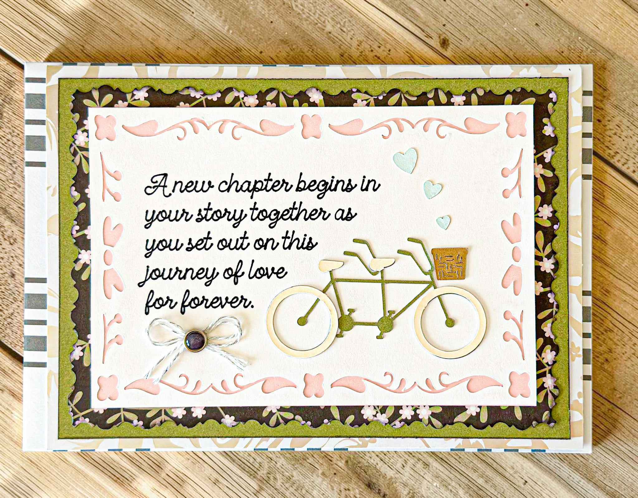 Farmhouse Whimsy bicycle wedding greeting card featuring a charming illustrated bicycle design on a white background.