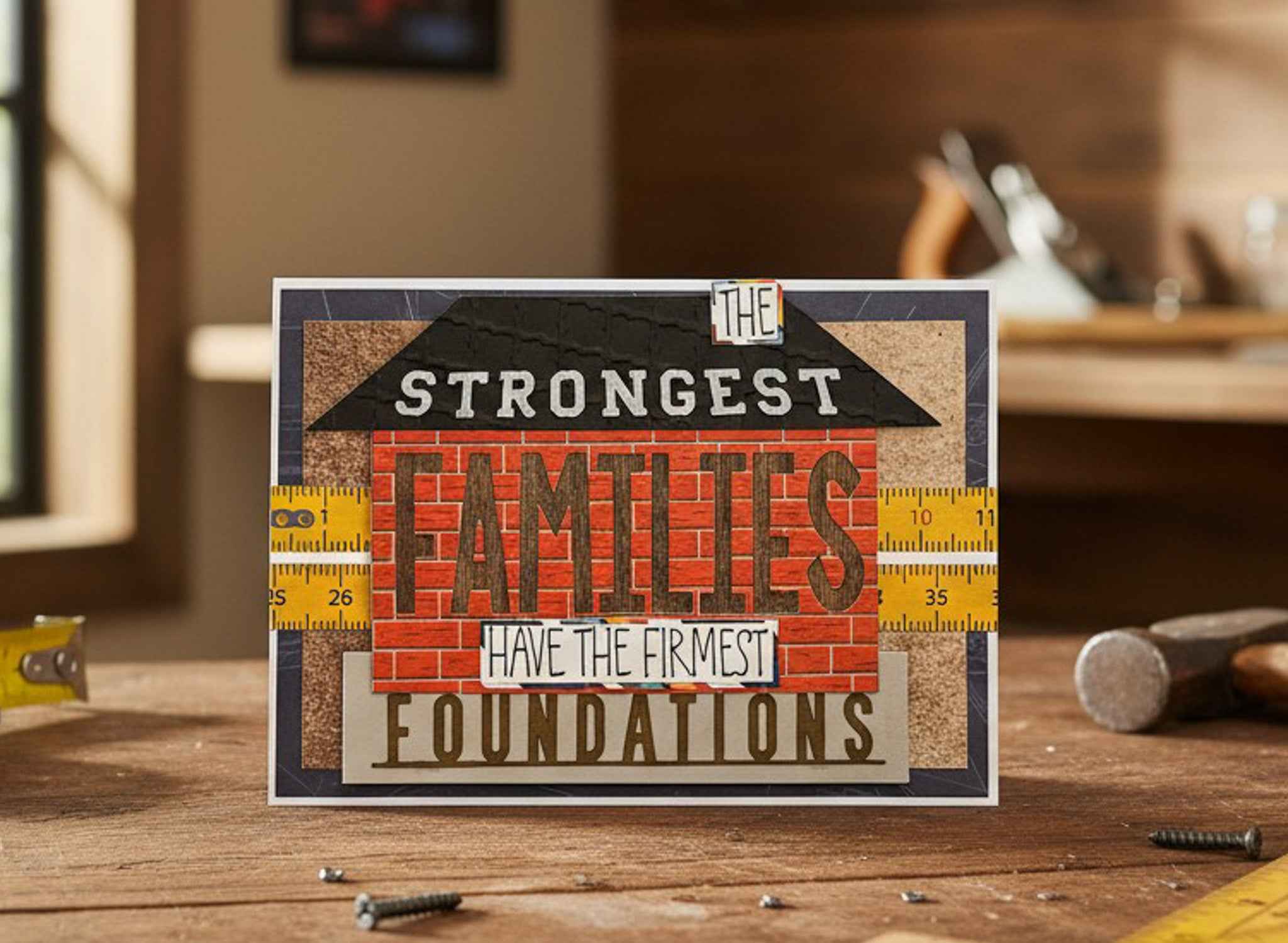 Farmhouse Whimsy Father's Day greeting card featuring a charming house illustration and heartfelt message for dad.