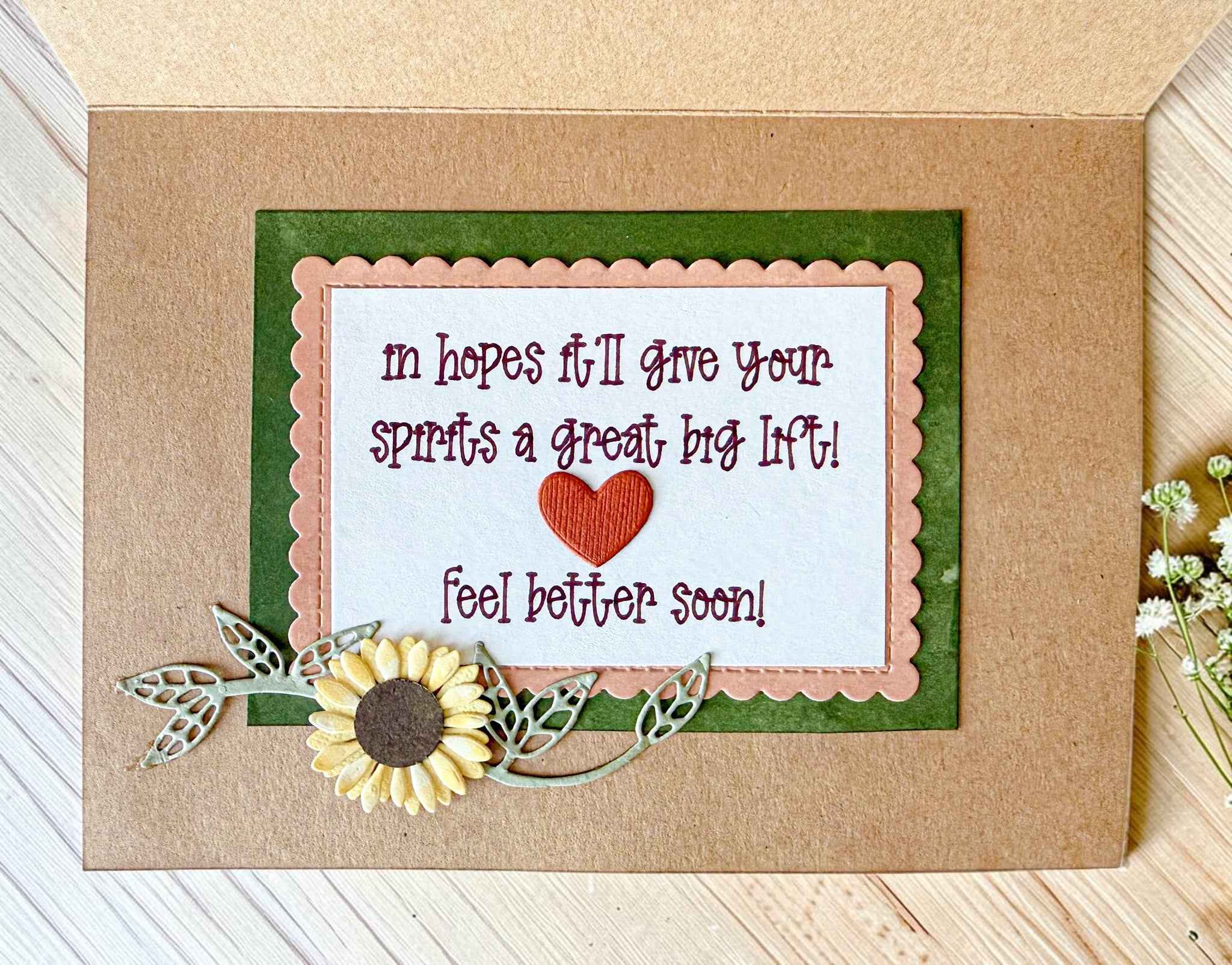 Farmhouse Whimsy floral get well soon greeting card with colorful flower illustrations and heartfelt message.