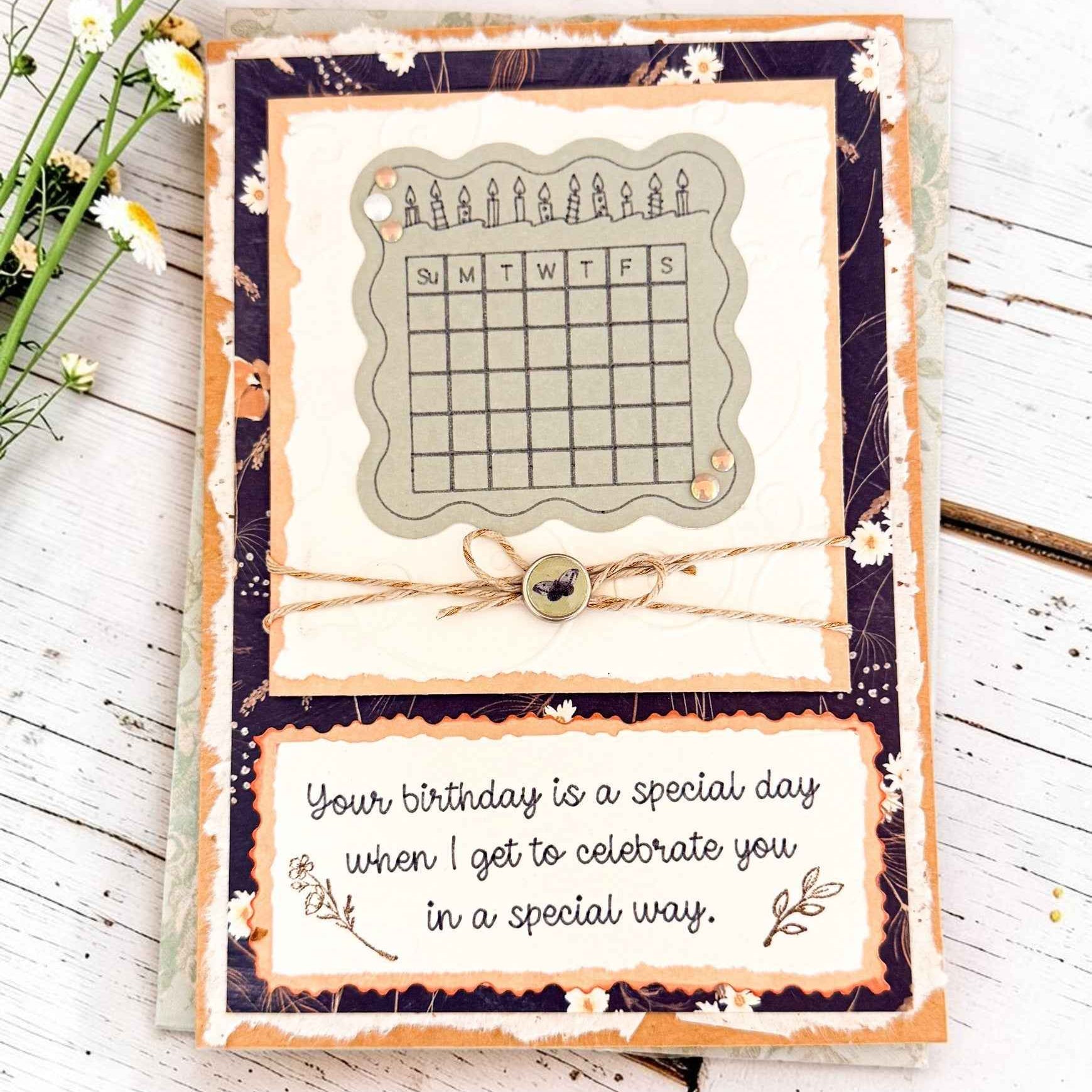 Floral rustic birthday greeting card by Farmhouse Whimsy featuring watercolor flowers and vintage design elements.