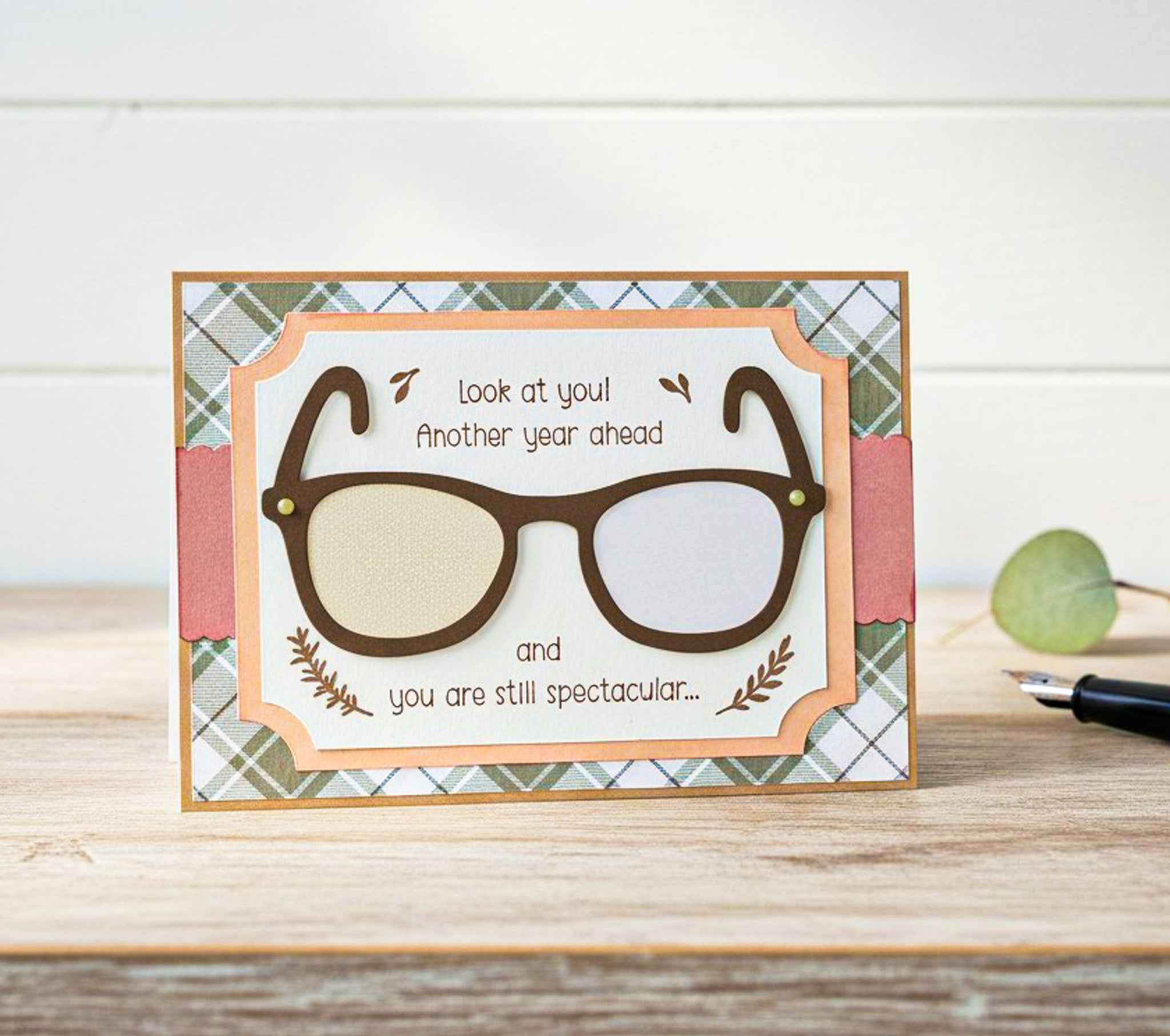 Humorous birthday greeting card featuring glasses and farmhouse design by Farmhouse Whimsy, perfect for masculine birthday wishes.