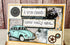 Farmhouse Whimsy classic car birthday greeting card featuring a charming vintage car illustration on white cardstock.