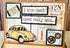Farmhouse Whimsy classic car birthday greeting card with a vintage white car illustration for celebrating special occasions.