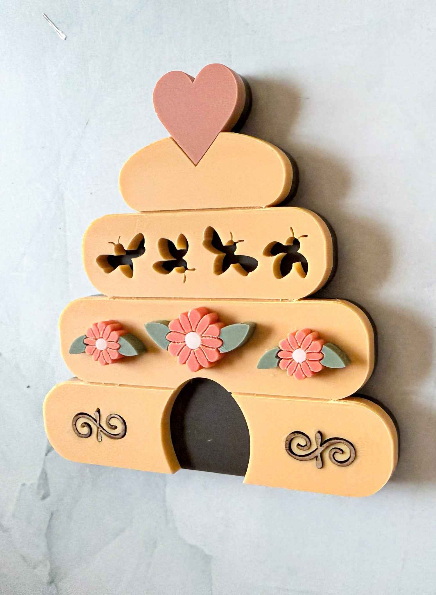 Farmhouse Whimsy bee and hive magnet set featuring charming bee and honeycomb designs for fridge or decor.
