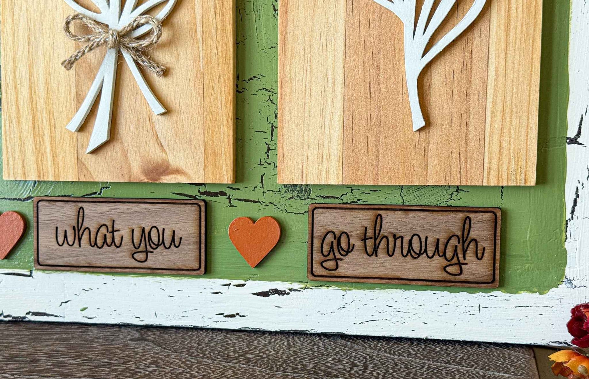 Floral farmhouse wooden wall art by Farmhouse Whimsy featuring a charming botanical design for rustic home decor.
