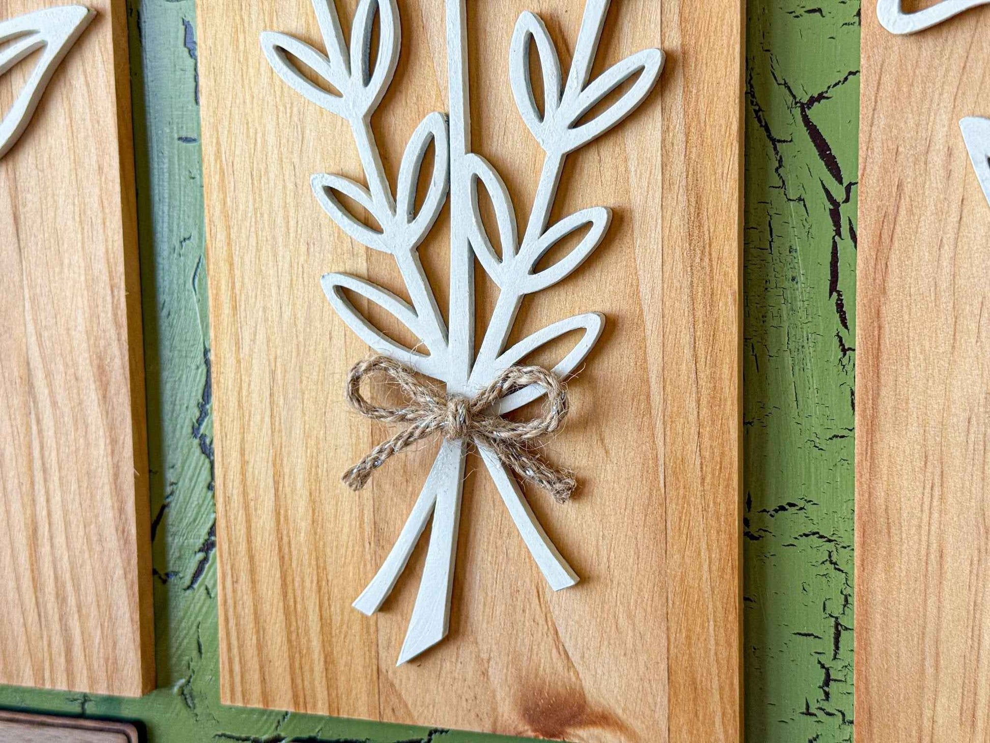 Decorative floral farmhouse wooden wall art by Farmhouse Whimsy featuring a rustic design for home decor.