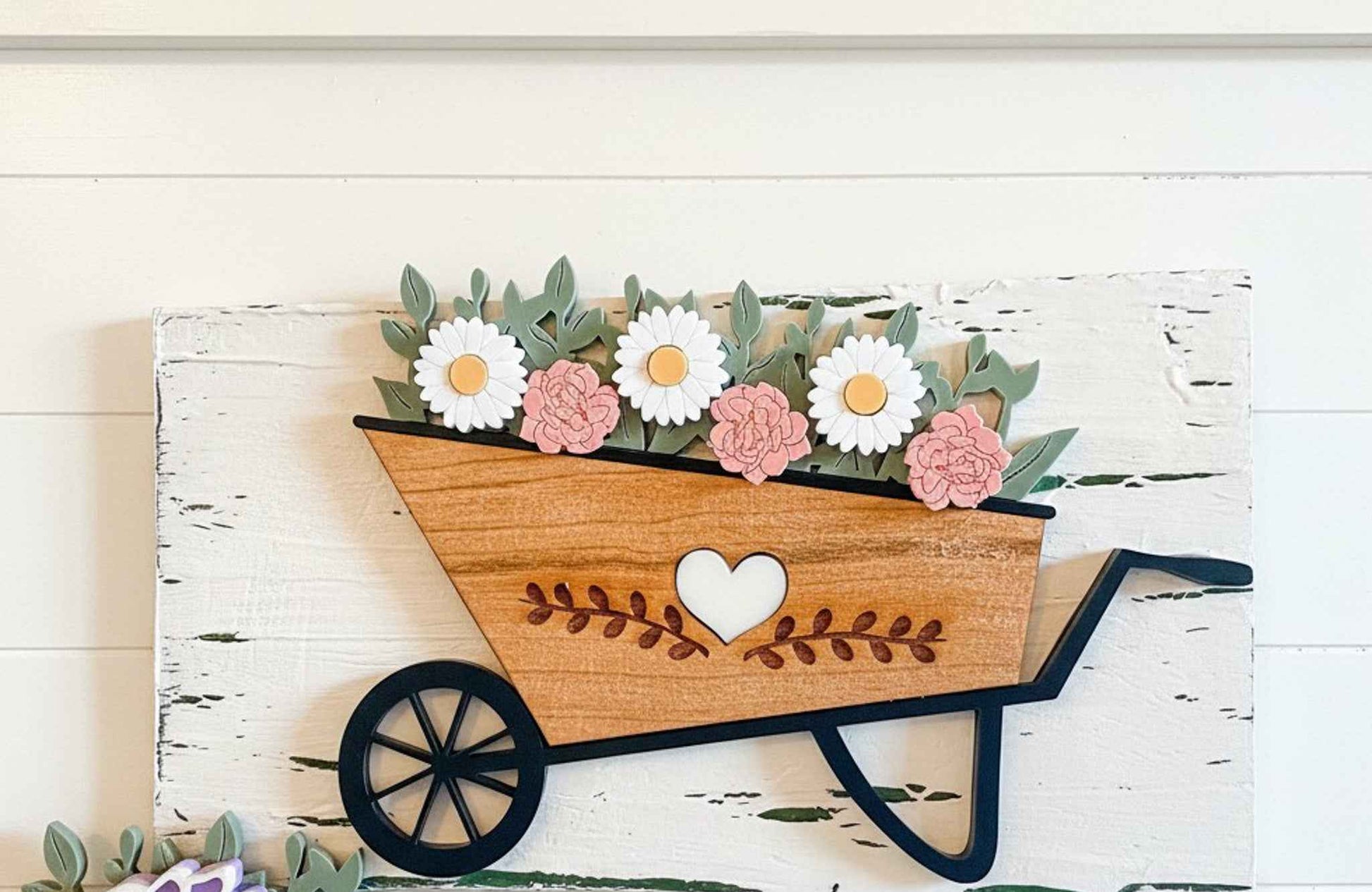 Farmhouse Whimsy gardening table top decor with tier block set, featuring rustic design for charming outdoor or indoor display.