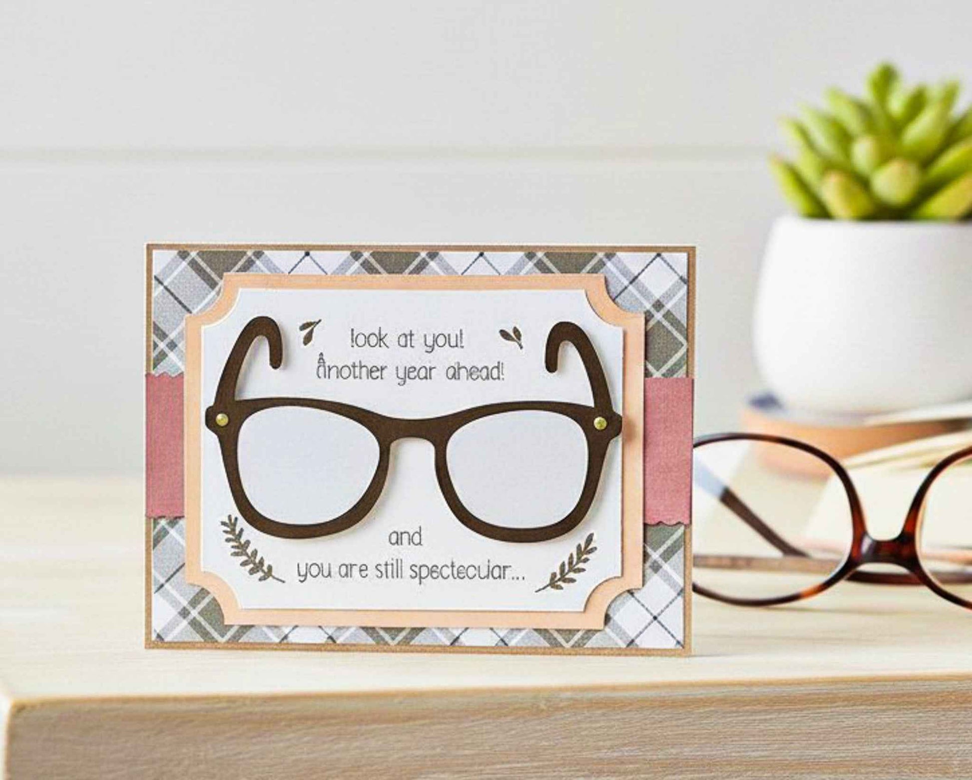 Humorous birthday greeting card featuring glasses design from Farmhouse Whimsy, perfect for celebrating with a touch of humor.