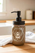 Cream and black Honey Bee Mason Jar soap pump by Farmhouse Whimsy, decorative soap dispenser with mason jar design.
