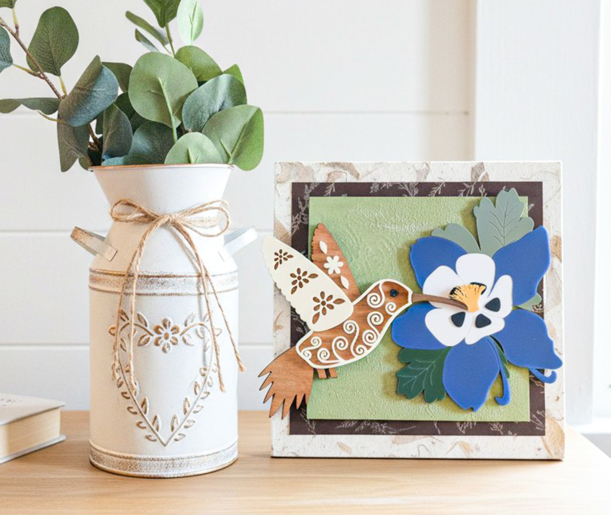 Hummingbird and Columbine Flower Wall Art by Farmhouse Whimsy, detailed nature-inspired wall decor featuring vibrant colors.