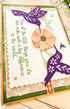 Hummingbird floral birthday greeting card by Farmhouse Whimsy featuring vibrant bird and flower illustration on a greeting card.