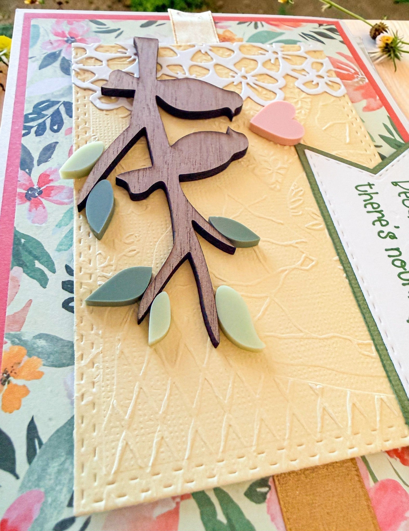 Farmhouse Whimsy Love Birds wedding greeting card featuring illustrated love birds and floral accents on a white background.