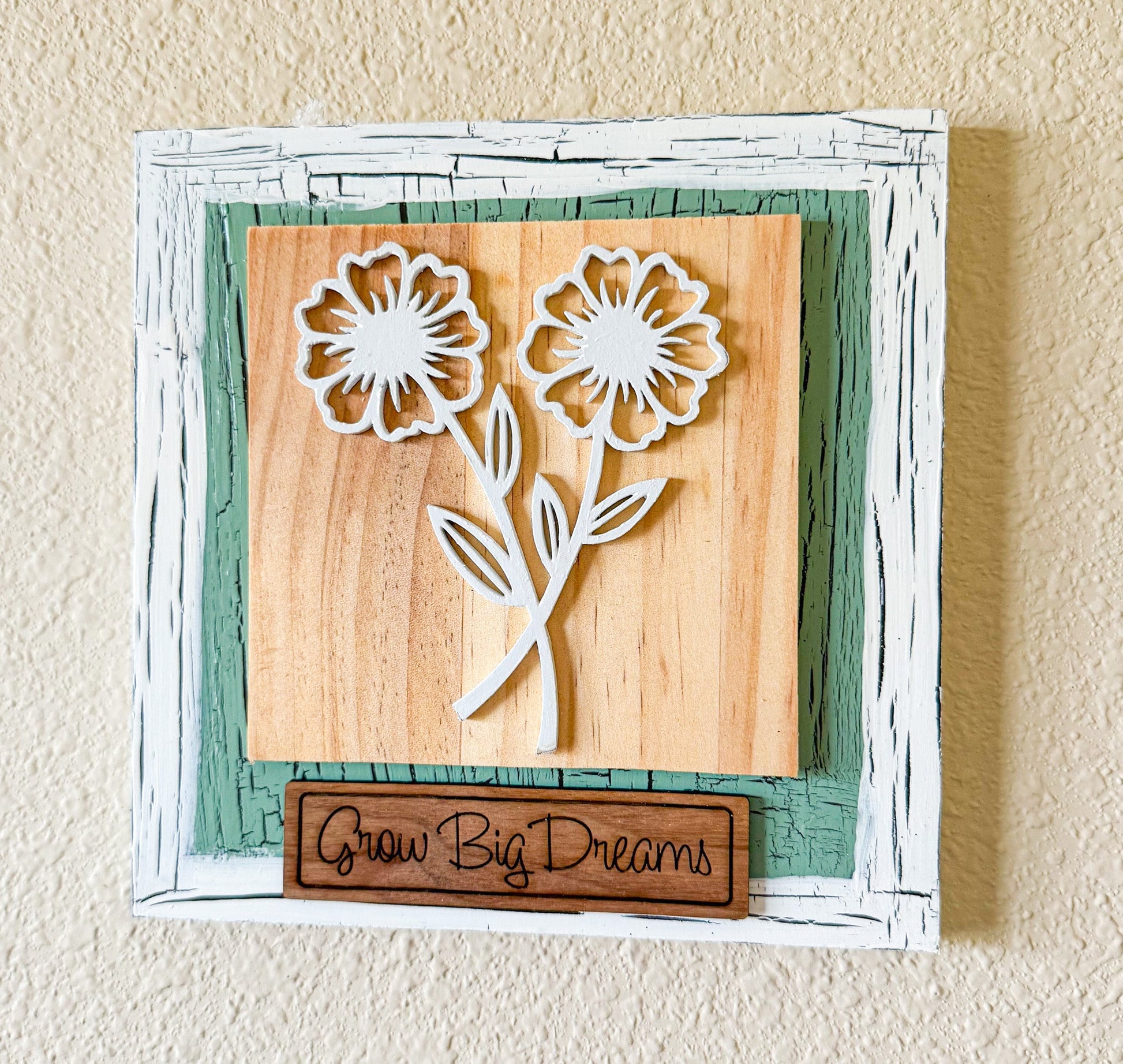 Sunflower wooden wall art from Farmhouse Whimsy featuring a detailed sunflower design on rustic wood background.