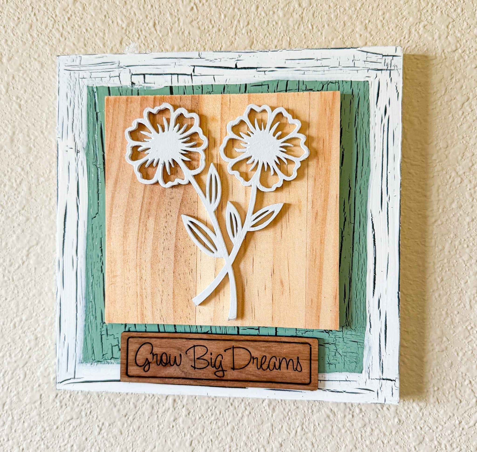 Sunflower wooden wall art by Farmhouse Whimsy featuring a rustic sunflower design on natural wood for farmhouse decor.