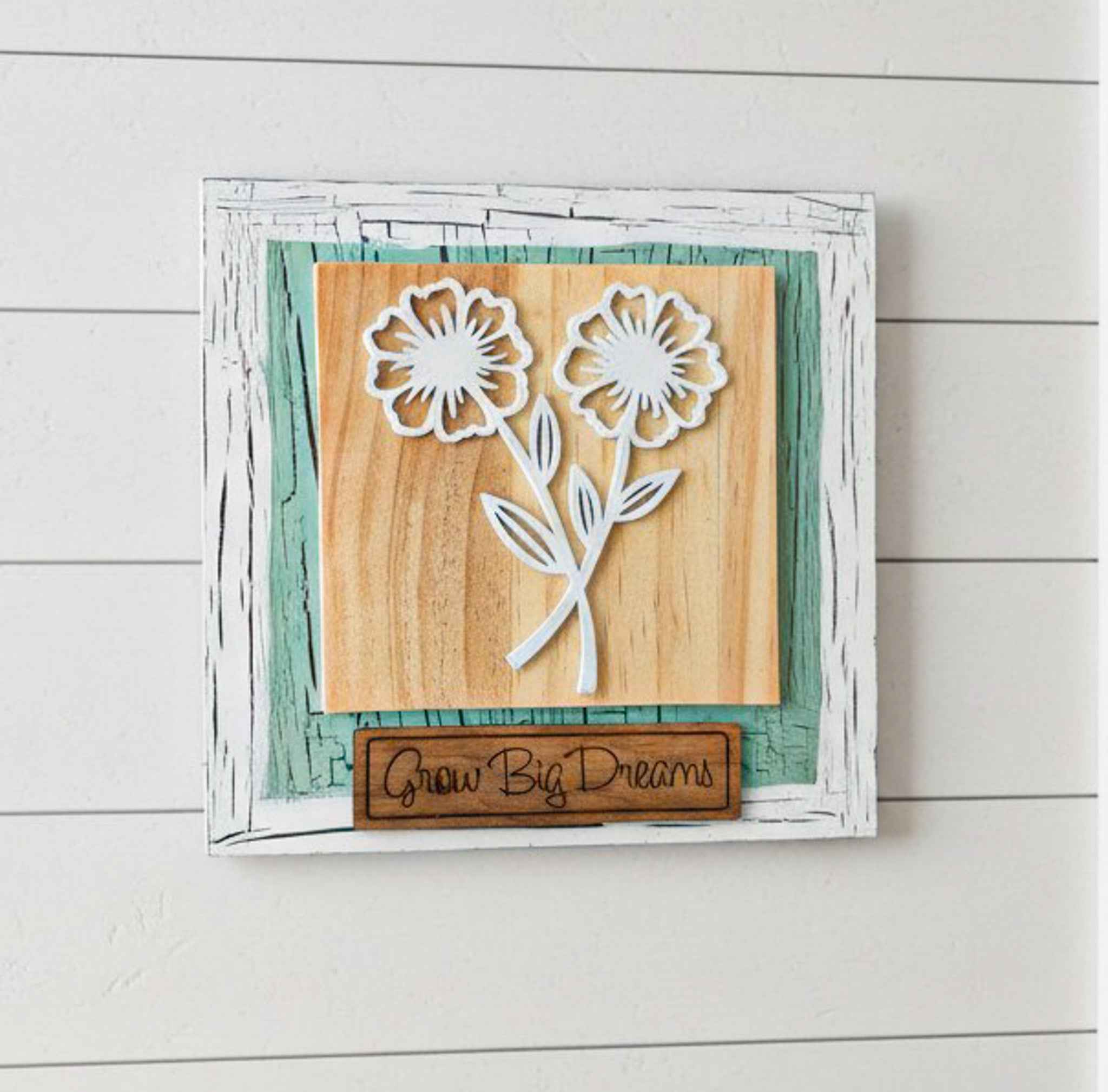 Handcrafted sunflower wooden wall art by Farmhouse Whimsy, featuring detailed sunflower design on natural wood background.