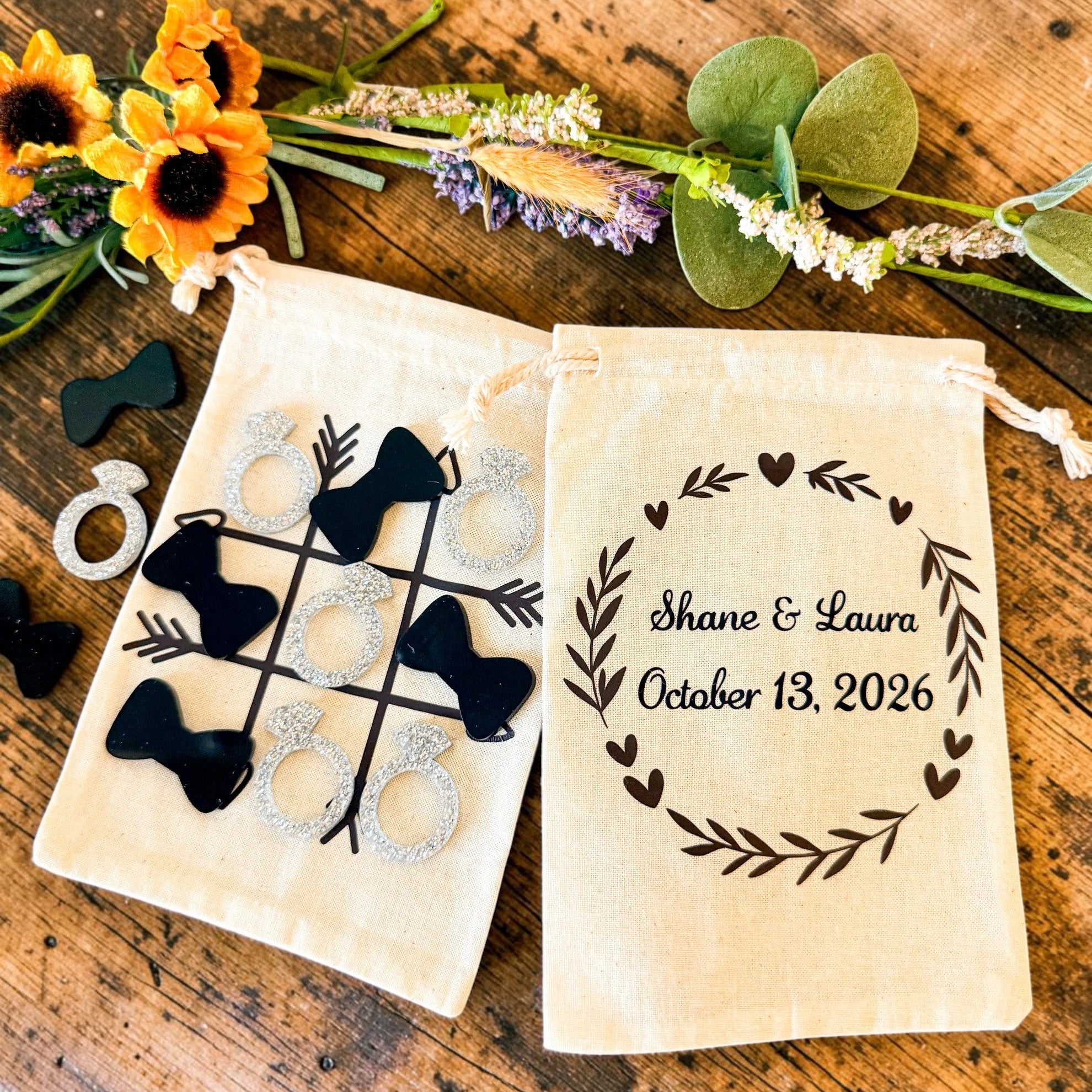 Tic Tac Toe Ring & Bowtie Wedding Favors - Farmhouse Whimsy