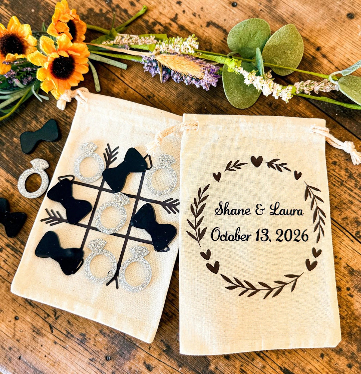 Tic Tac Toe Ring & Bowtie Wedding Favors - Farmhouse Whimsy