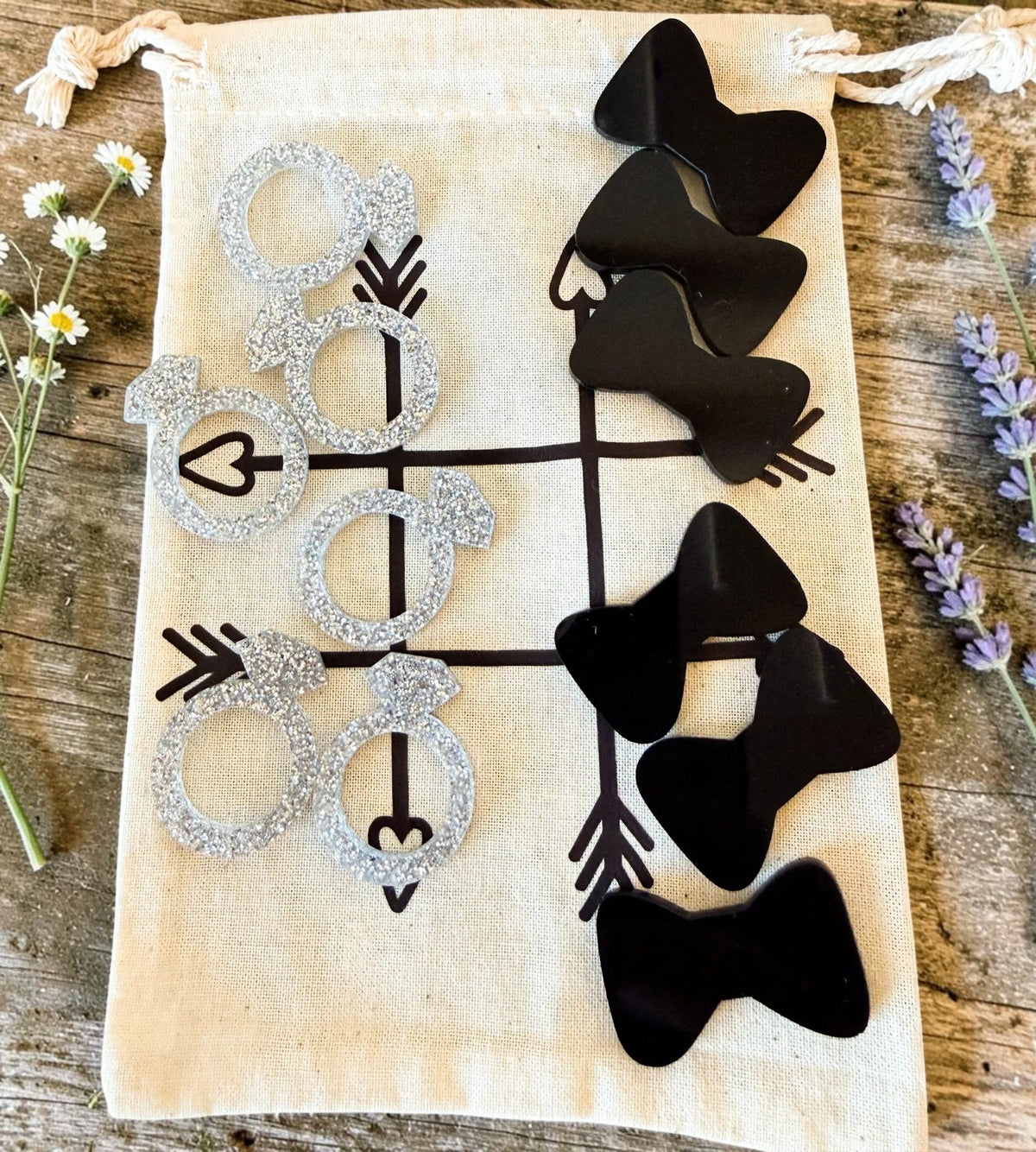 Tic Tac Toe Ring & Bowtie Wedding Favors - Farmhouse Whimsy