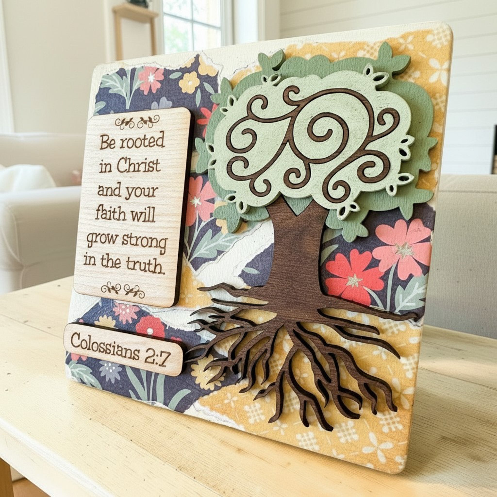 Farmhouse Whimsy Tree Roots Mini Table Top Sign for decorative indoor or outdoor table decor.